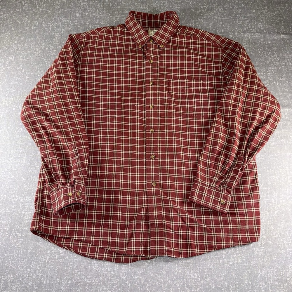 L.L. Bean Mens Large Red Plaid Long Sleeve Button Up Cotton Shirt 265791